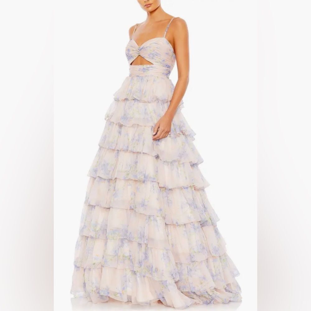 Mac Duggal Floral Cut Out Ruffle Layered Gown size 4